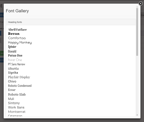 Font gallery modal