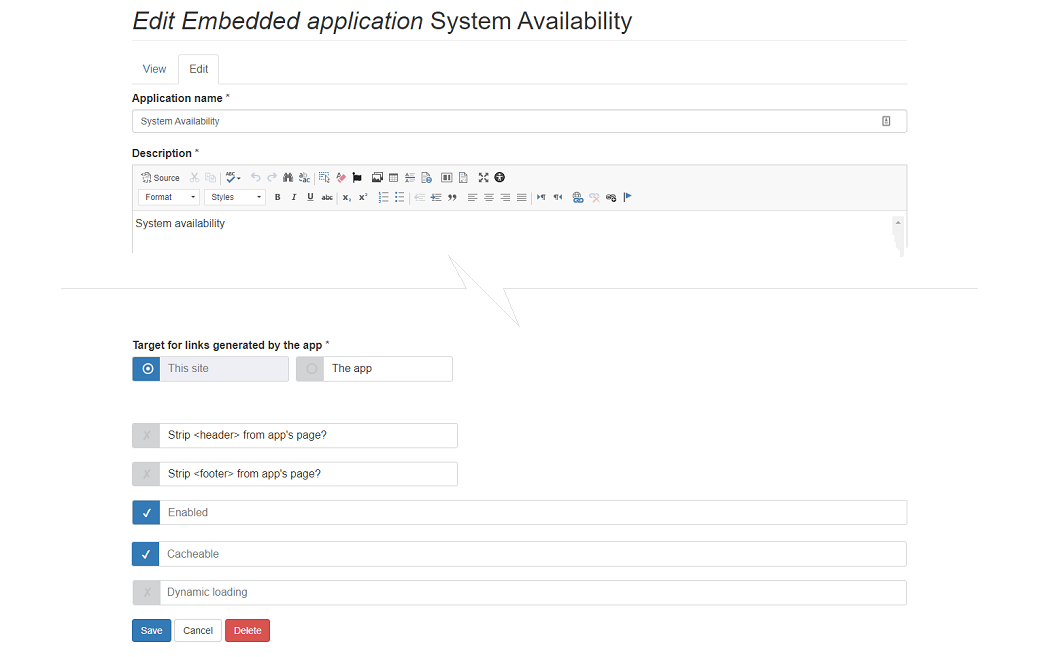 embedded app configuration screen showing dynamic loading option