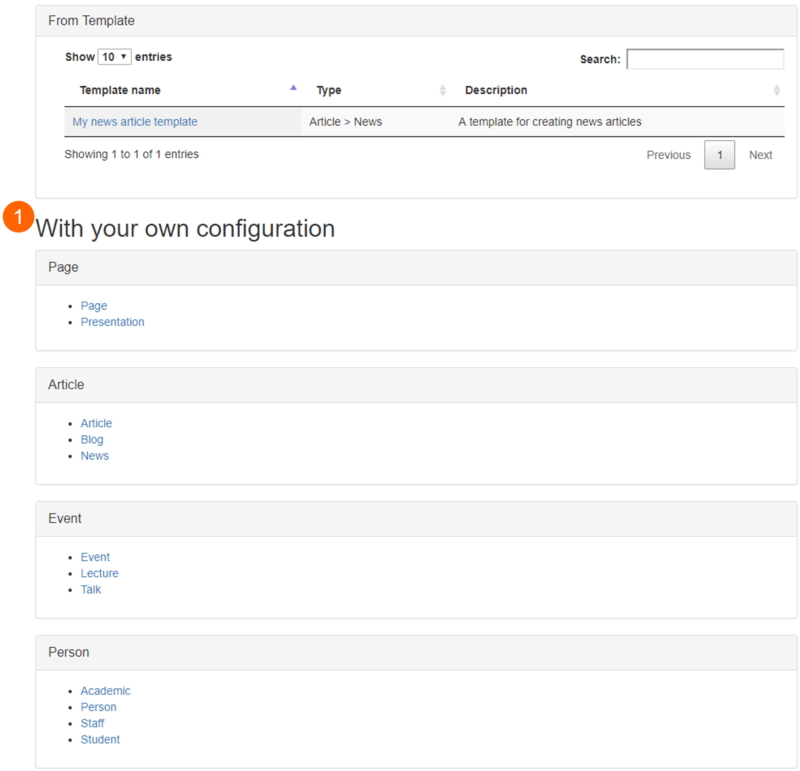Create content screen