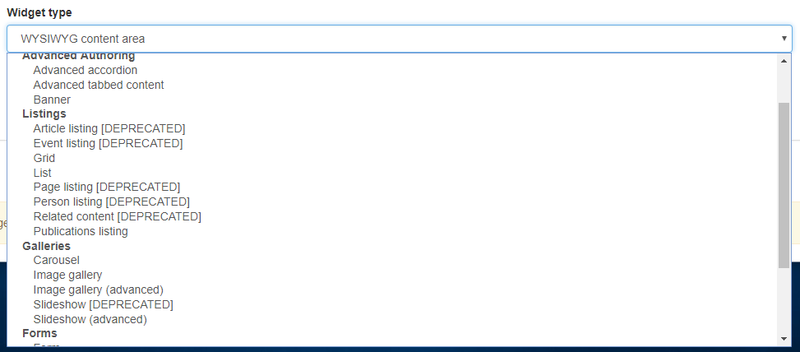 Deprecated markers in the widget selection list