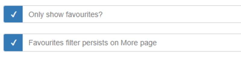 Screenshot of publications listing widget: 'favourites filter' options