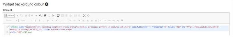 screenshot of embed script pasted into Source on Edit widget