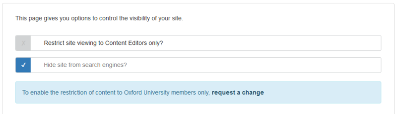 screenshot of the visibility tab in site settings