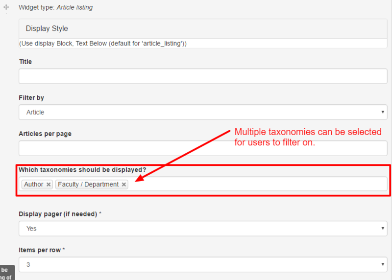 Selecting taxonomy filters