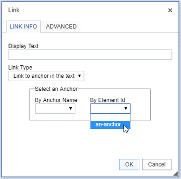 Link modal anchor selection